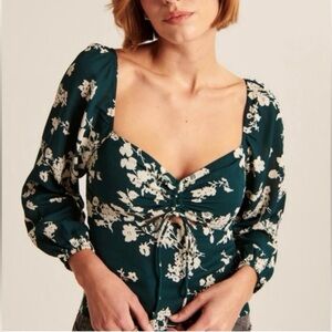 Abercrombie & Fitch Green Long Sleeve Smocked Cinched Cut Out Top Size M